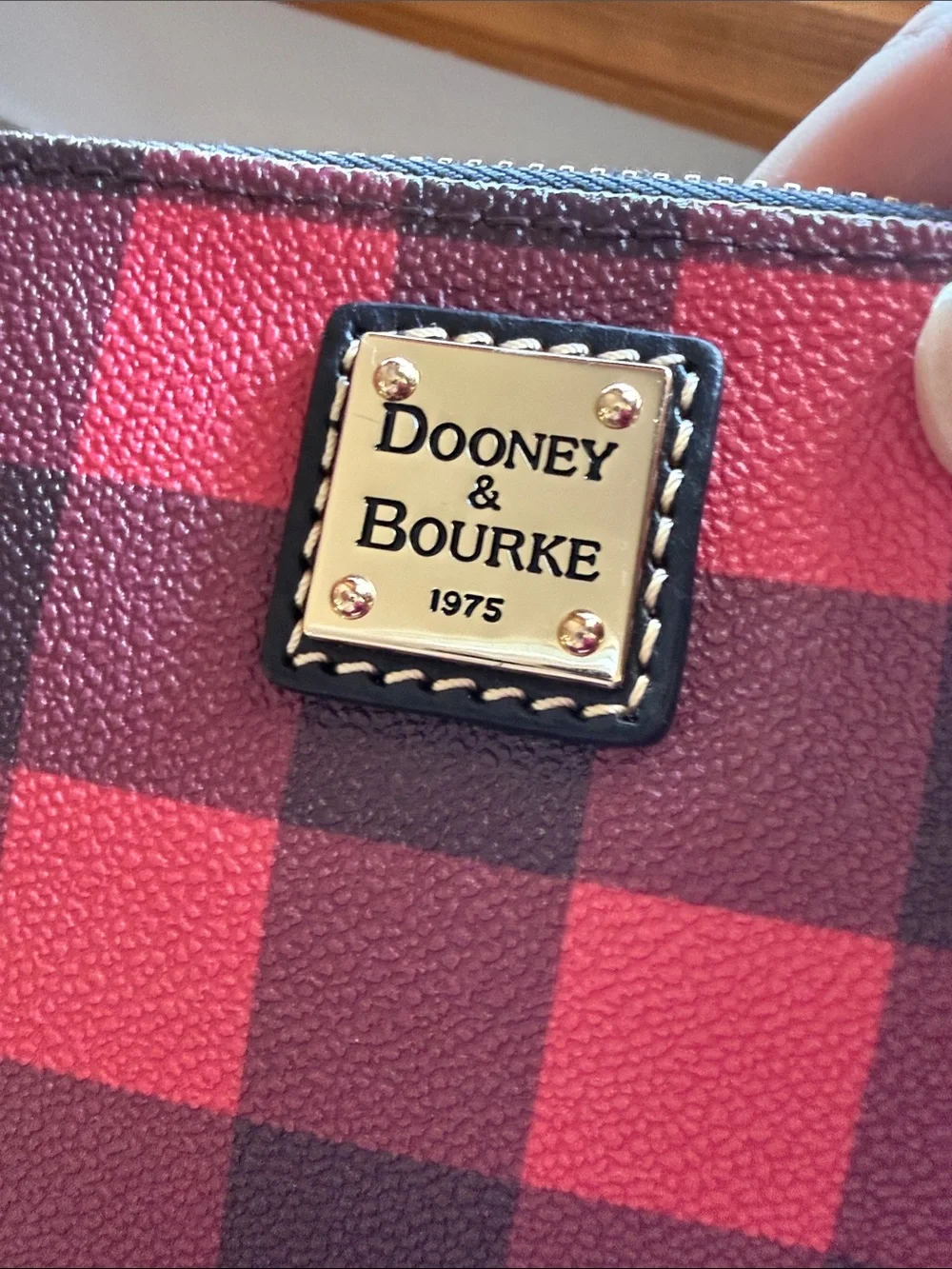 Dooney & Bourke Tucker collection zip wristlet red & black buffalo check plaid